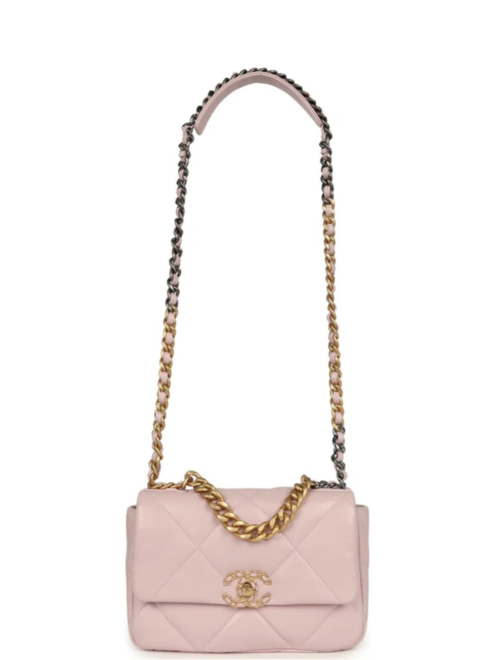 CHANEL Pink Quilted Leather Crossbody with Two-Tone Chain